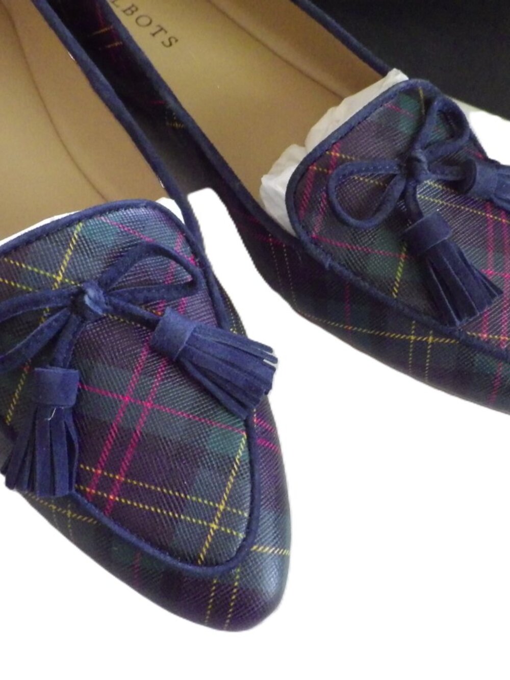 Talbots Tartan Plaid Leather Flats/ Moccasins / Francesca/ Tassels/9N - Picture 2 of 10